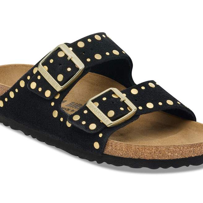 Birkenstock Arizona Rivets Black Suede and metallic rivet detail