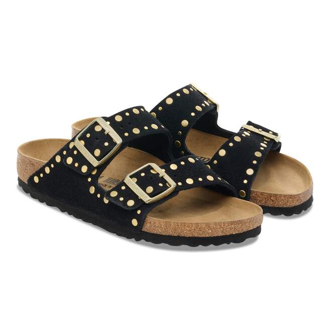 Pair of Birkenstock Arizona Rivets sandals in Black Suede
