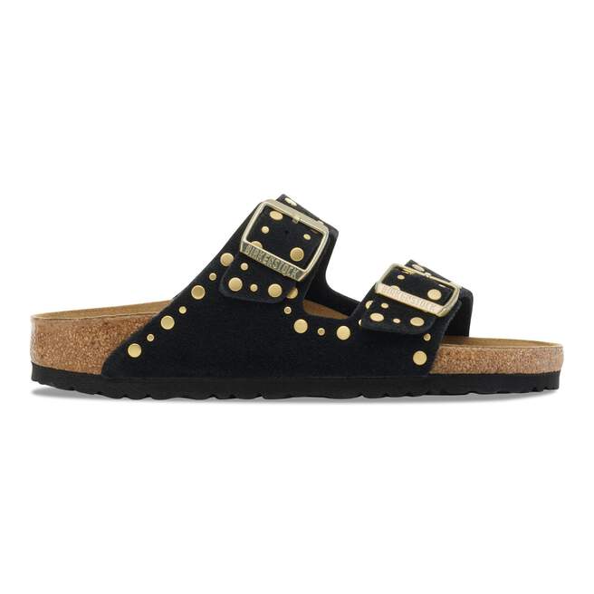 Birkenstock Arizona Rivets sandals in Black Suede - side view